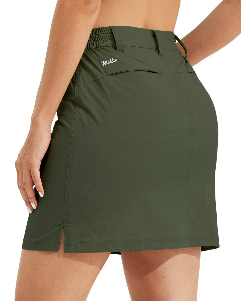 Willit Women's Skorts Golf Casual Skort Skirts UPF 50+ Quick Dry Zip Pockets Outdoor Hiking Dark Green M - Image 3